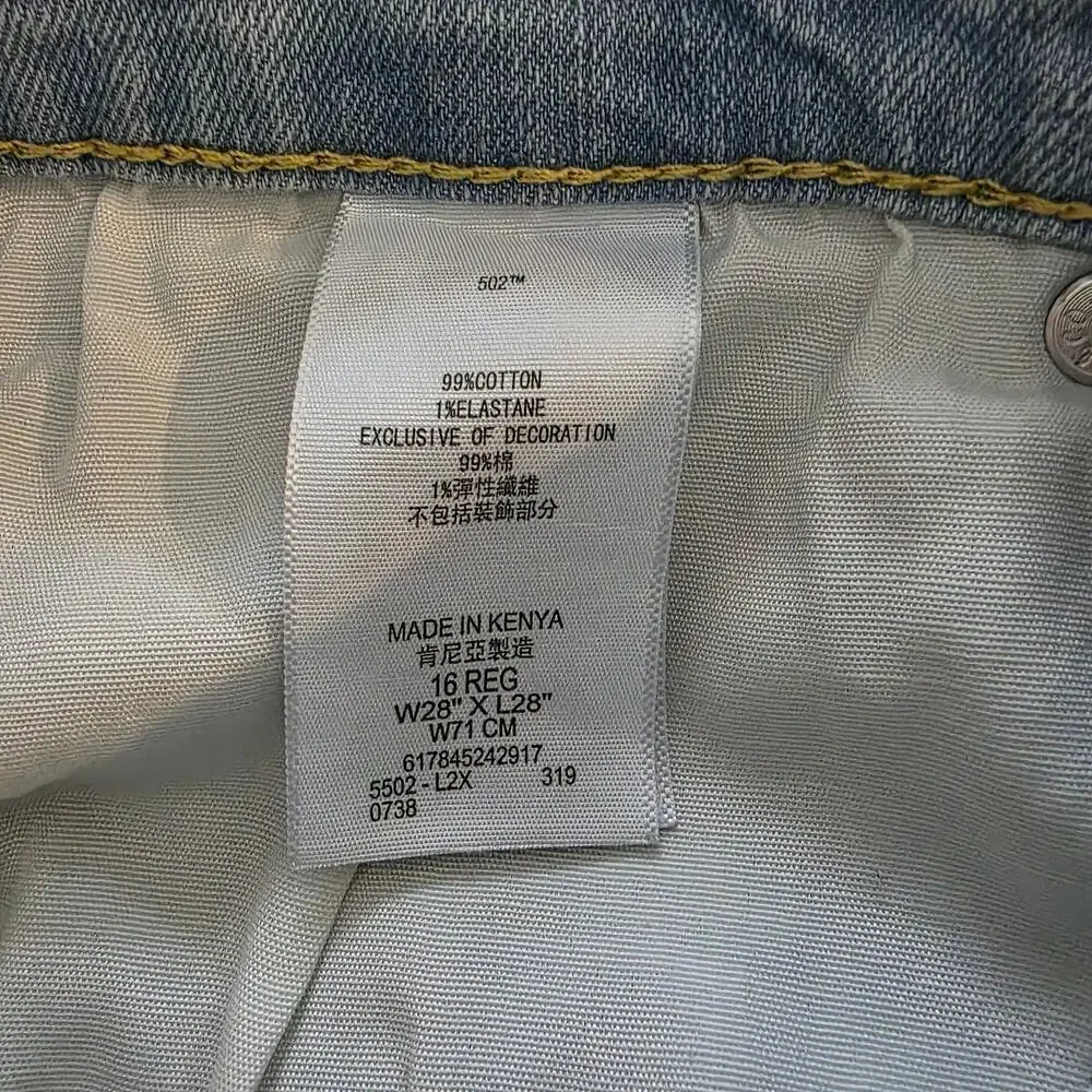 Levi's 502 Girl's Regular Taper Blue Jeans Size 16R, 28x28